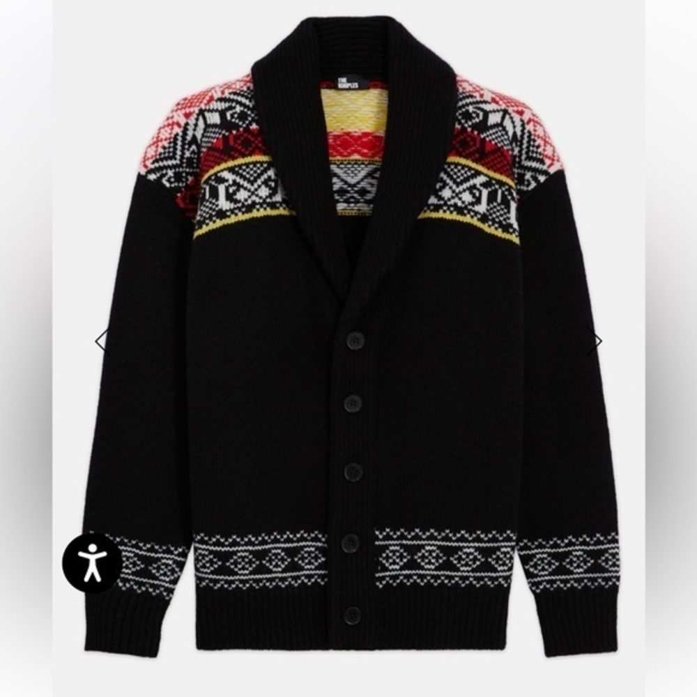 The Kooples Merino Wool Jacquard Classic Fit Shawl Collar Cardigan Size XS